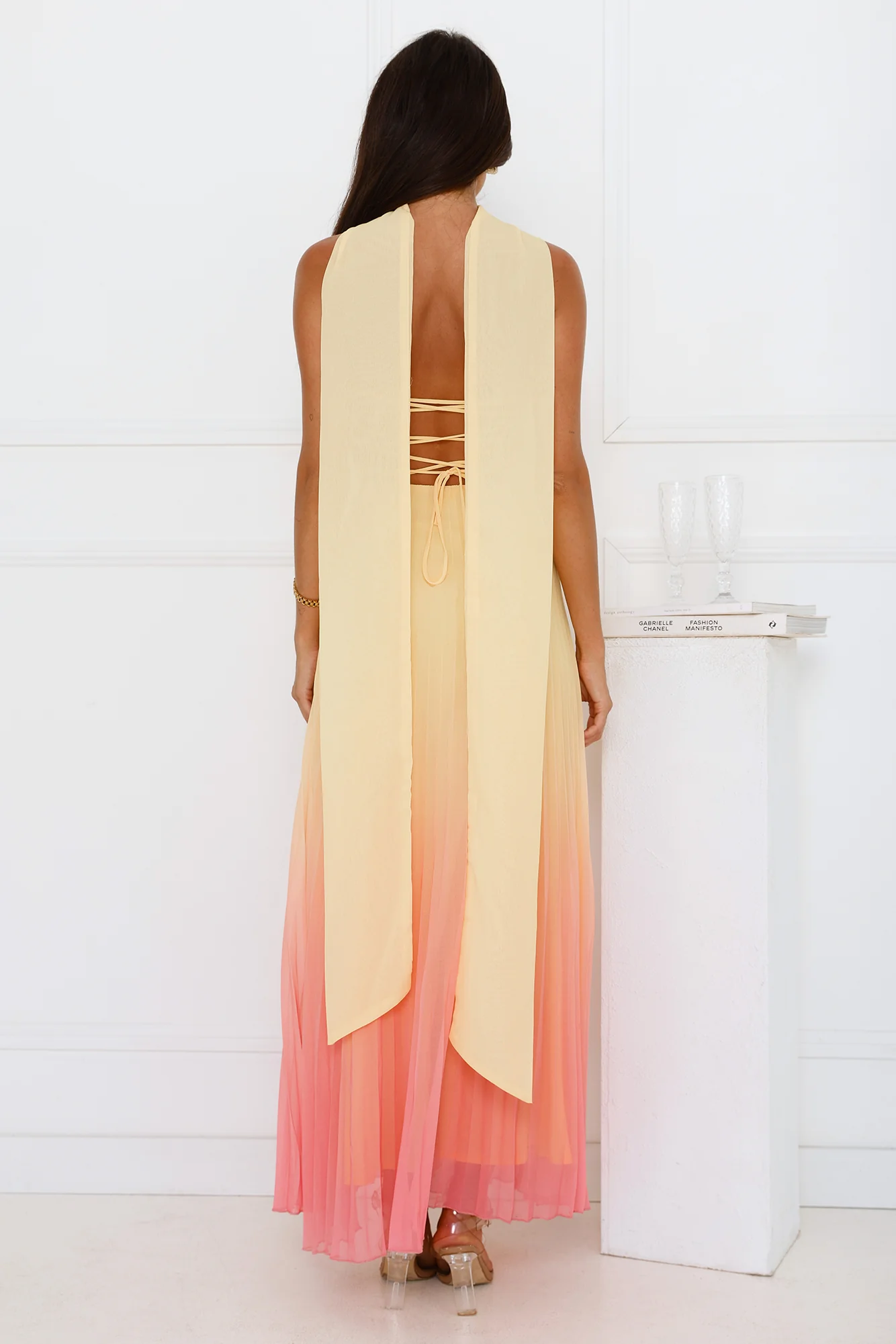 Sunset Magic Strapless Pleated Maxi Dress