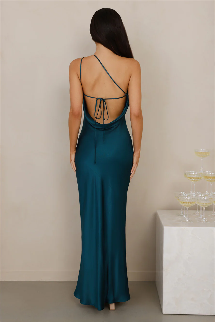The Evangeline One Shoulder Satin Maxi Dress