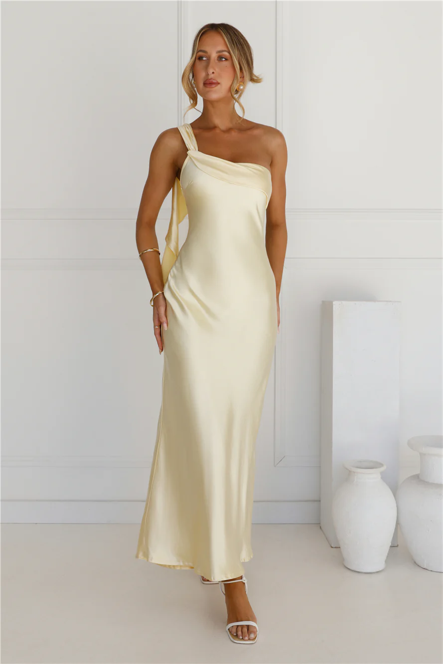 Romantic Tales Satin One Shoulder Maxi Dress