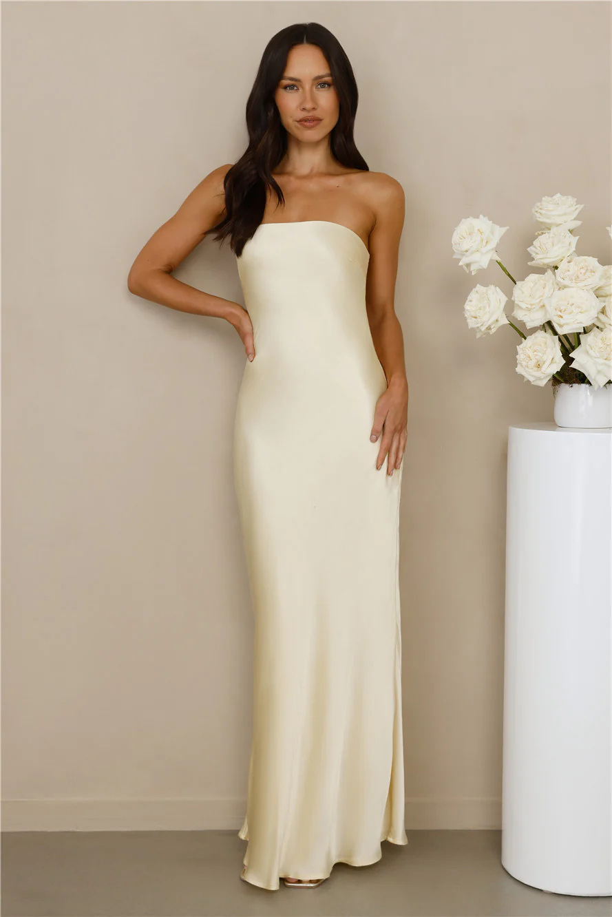The Felicity Strapless Satin Maxi Dress