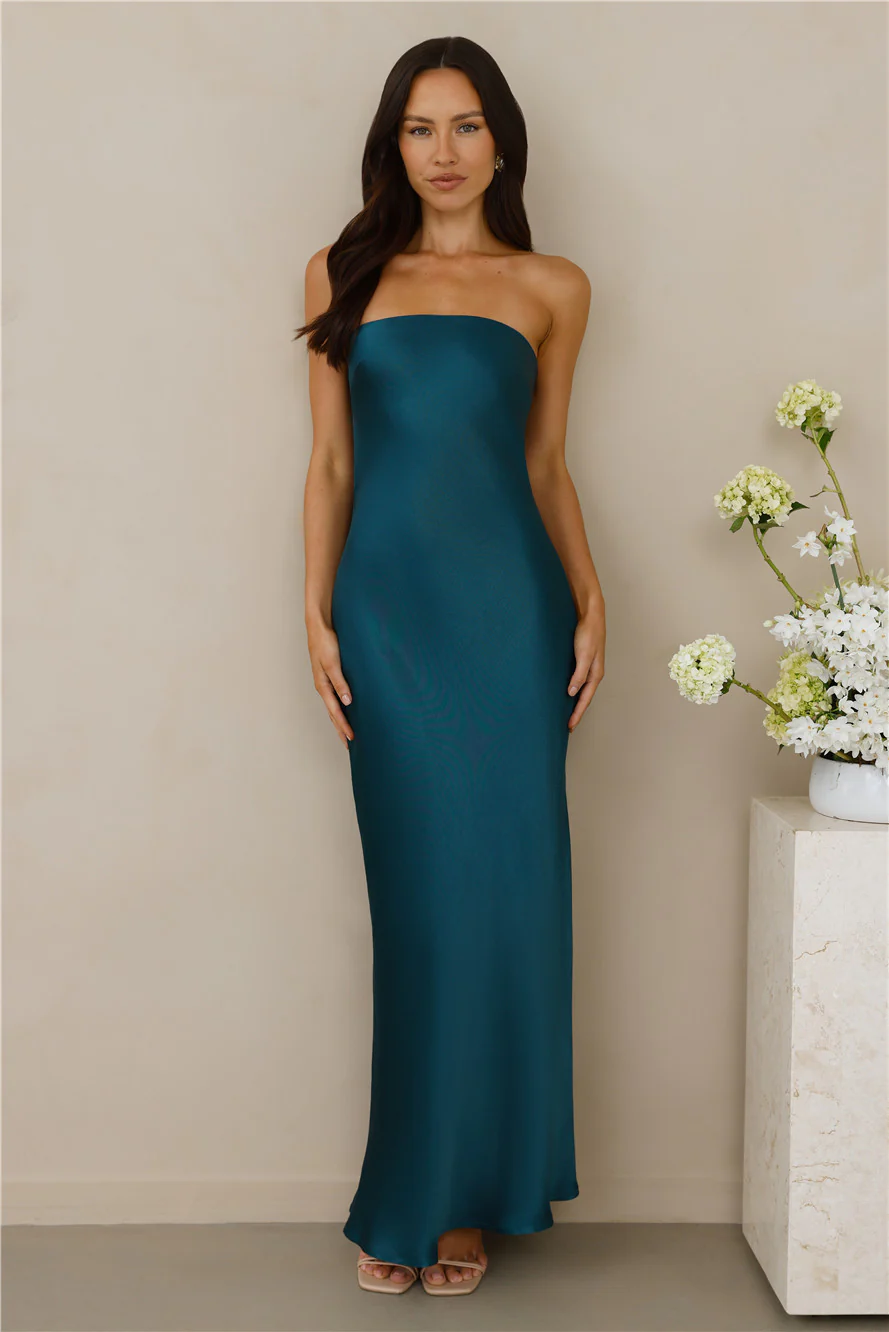 The Felicity Strapless Satin Maxi Dress