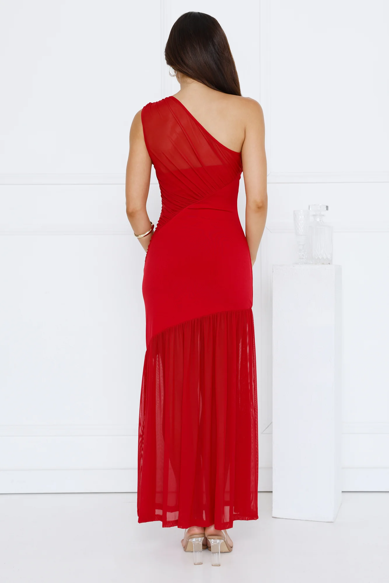 Vibe Style One Shoulder Mesh Maxi Dress