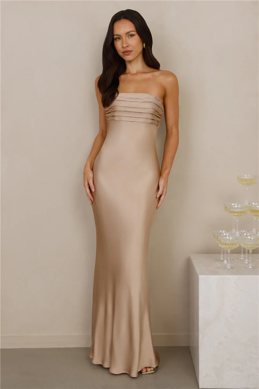 The Seraphina Strapless Satin Maxi Dress