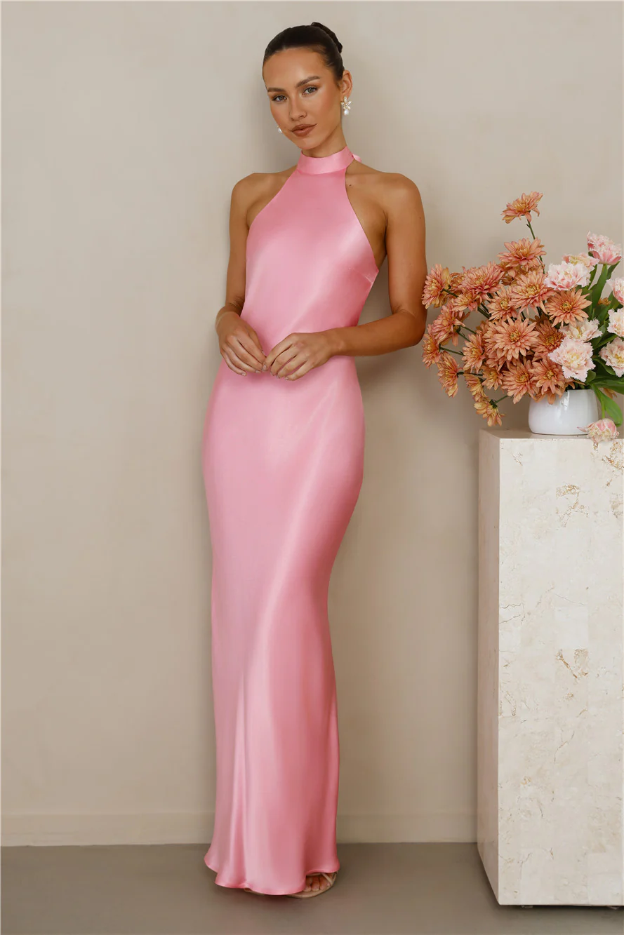 The Cleo Halter Satin Maxi Dress