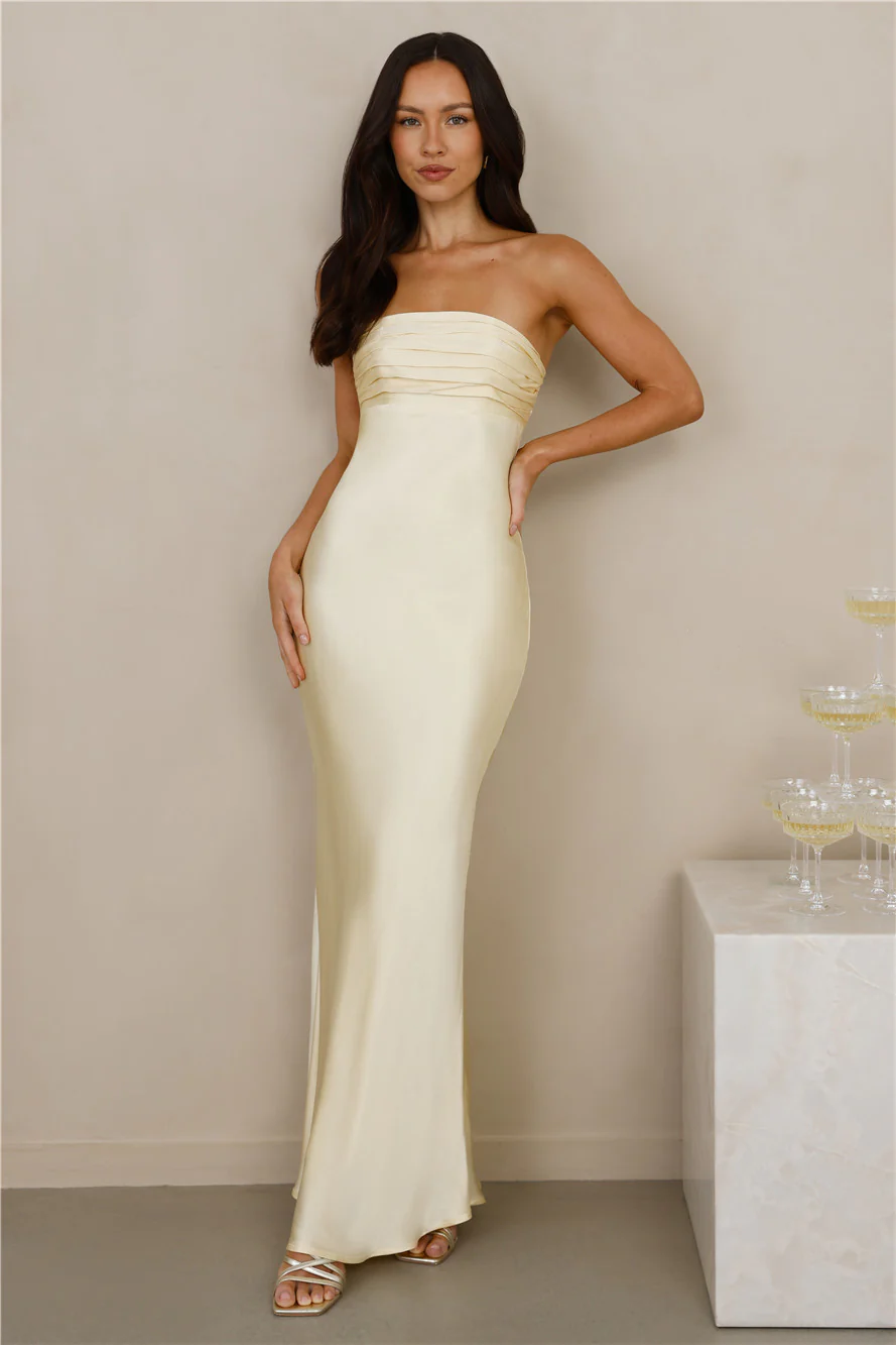 The Seraphina Strapless Satin Maxi Dress