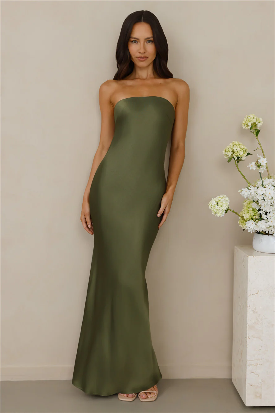 The Felicity Strapless Satin Maxi Dress