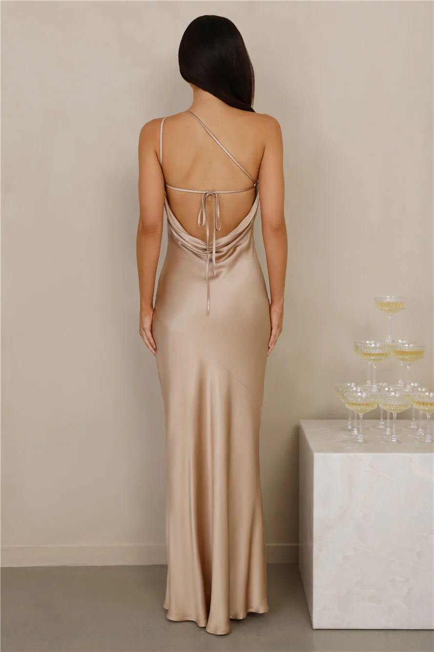 The Evangeline One Shoulder Satin Maxi Dress