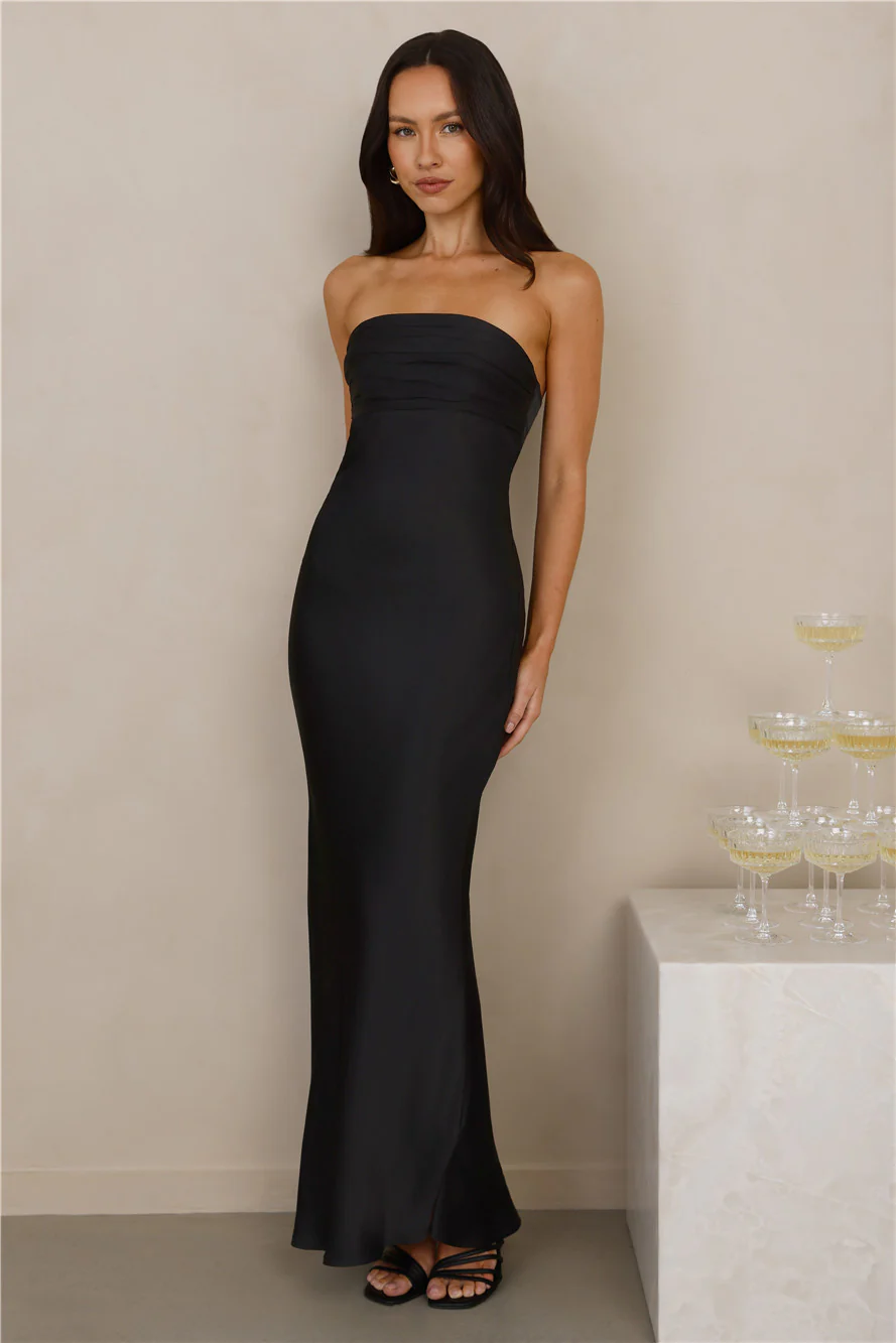 The Seraphina Strapless Satin Maxi Dress