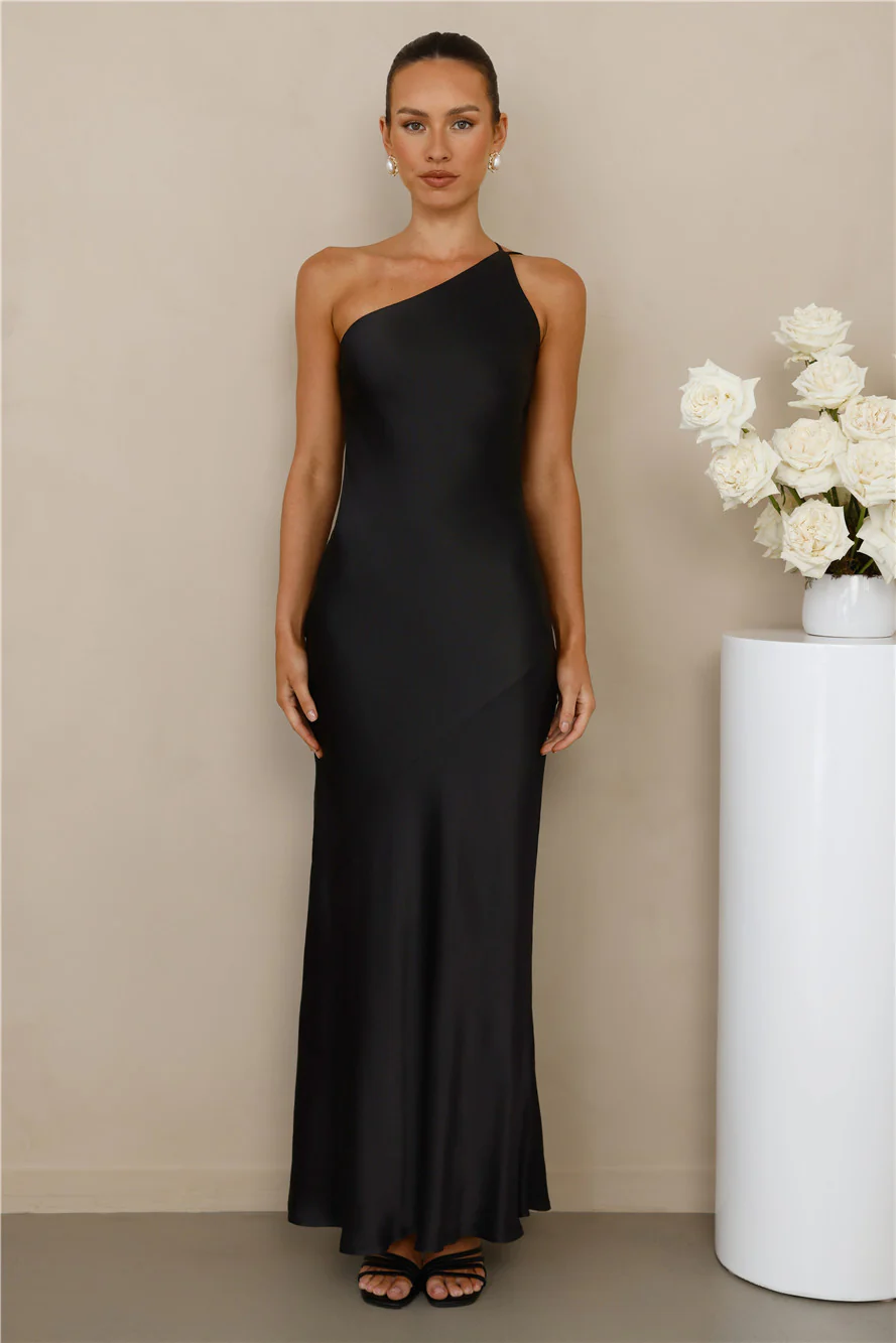 The Evangeline One Shoulder Satin Maxi Dress