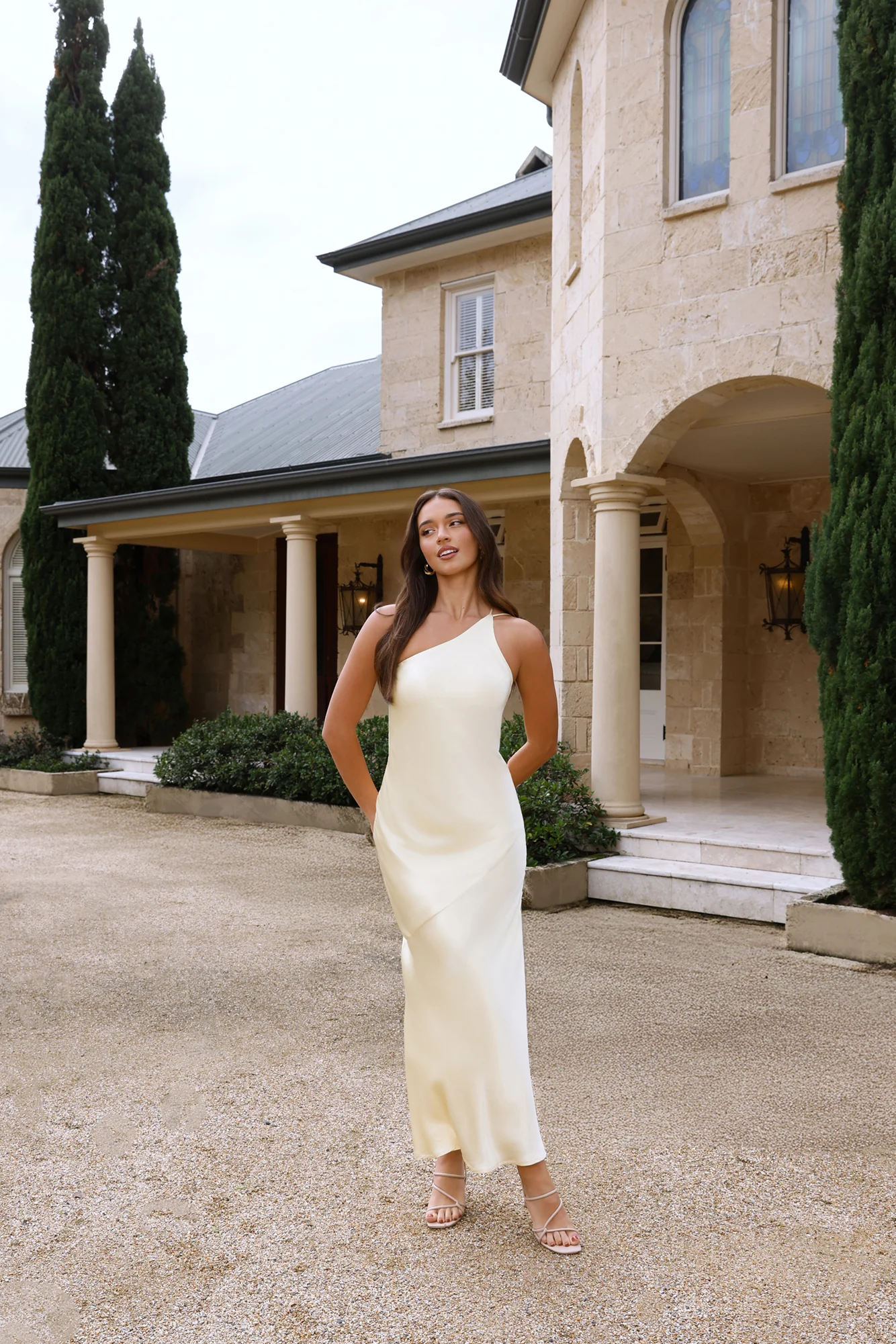 The Evangeline One Shoulder Satin Maxi Dress