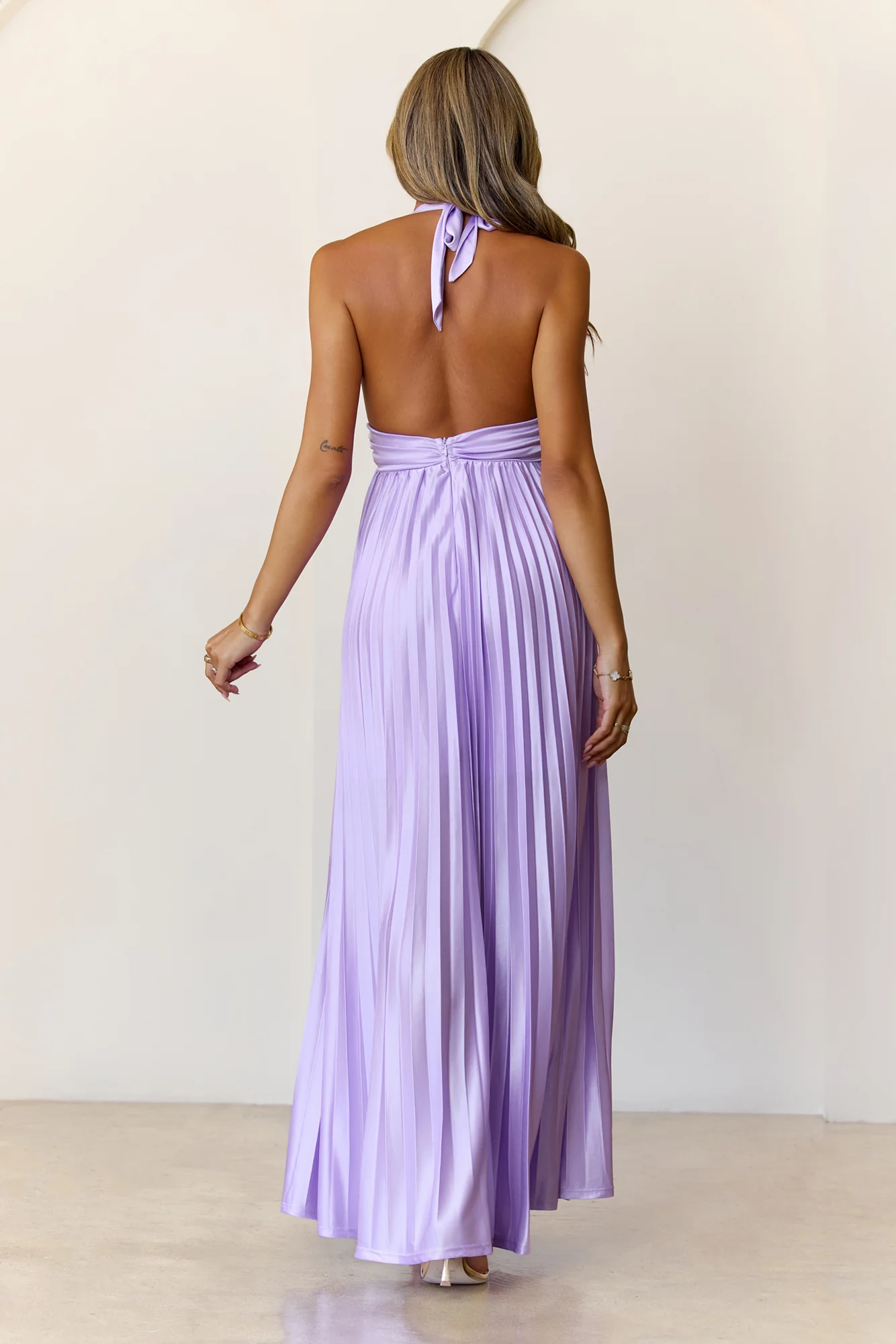 Shimmering Sea Pleated Halter Maxi Dress