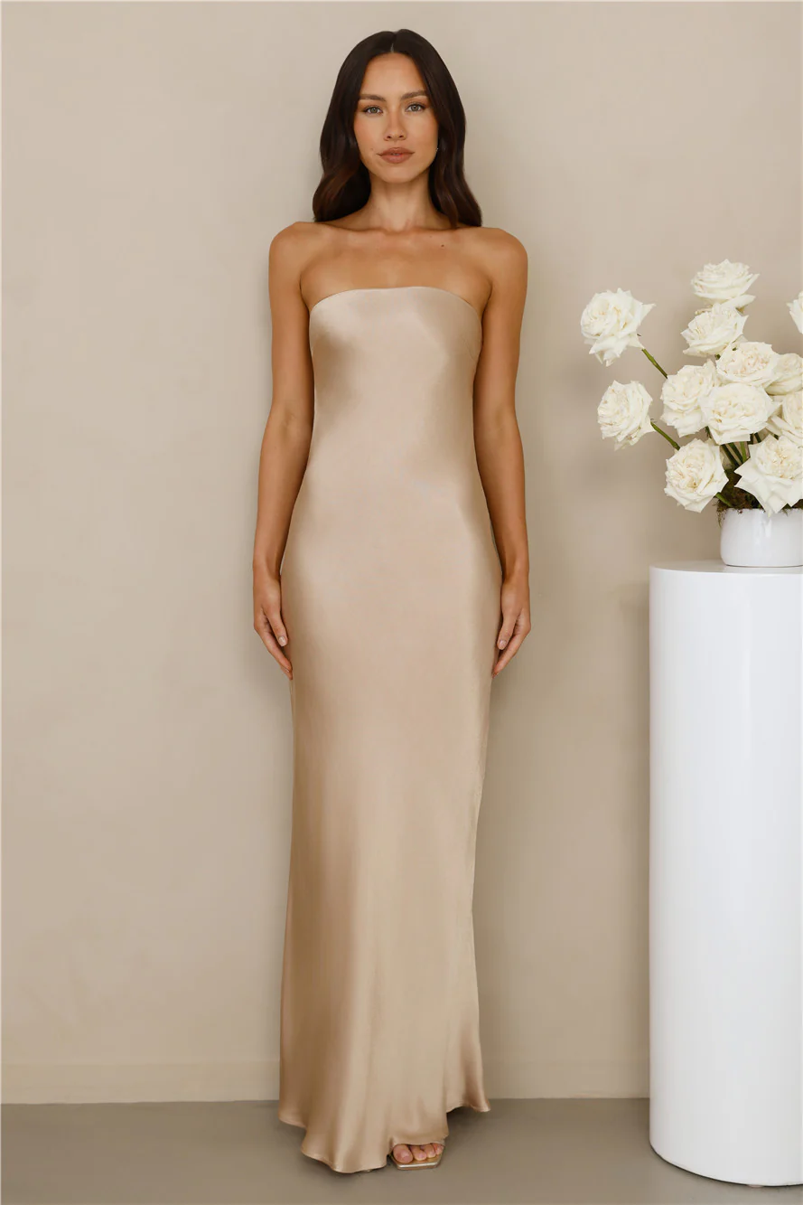 The Felicity Strapless Satin Maxi Dress