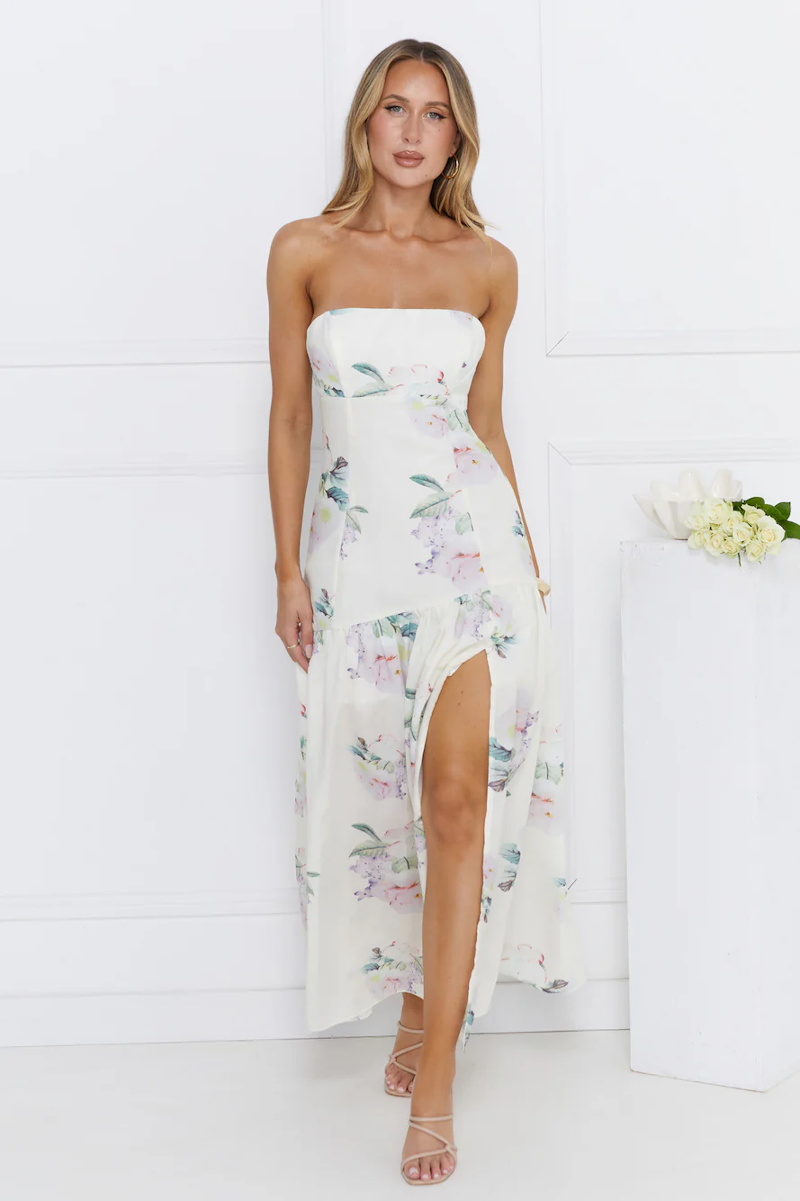 Sunset Whispers Strapless Maxi Dress