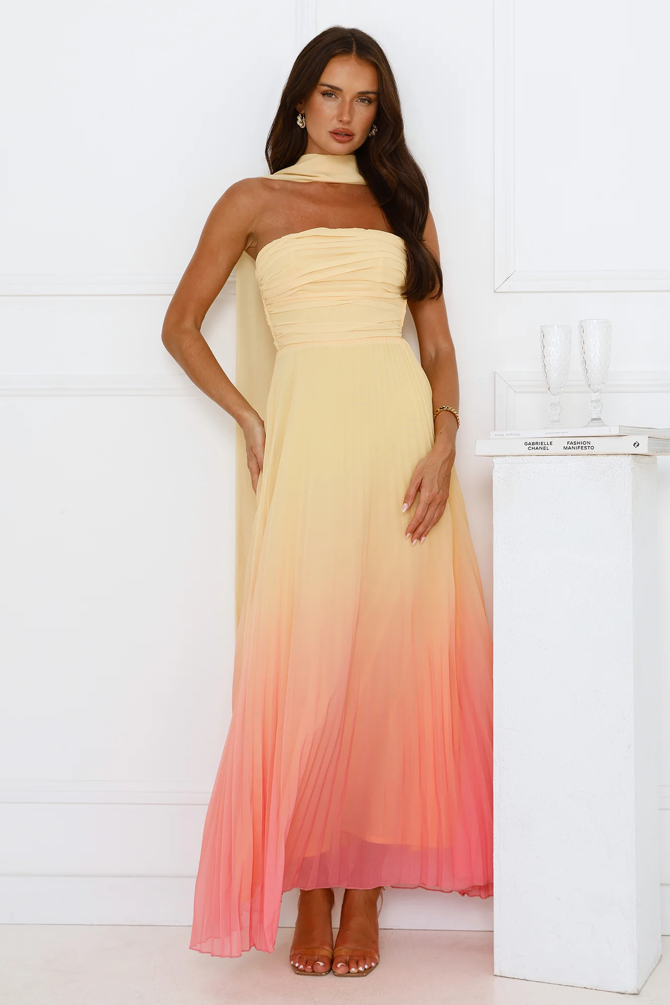 Sunset Magic Strapless Pleated Maxi Dress