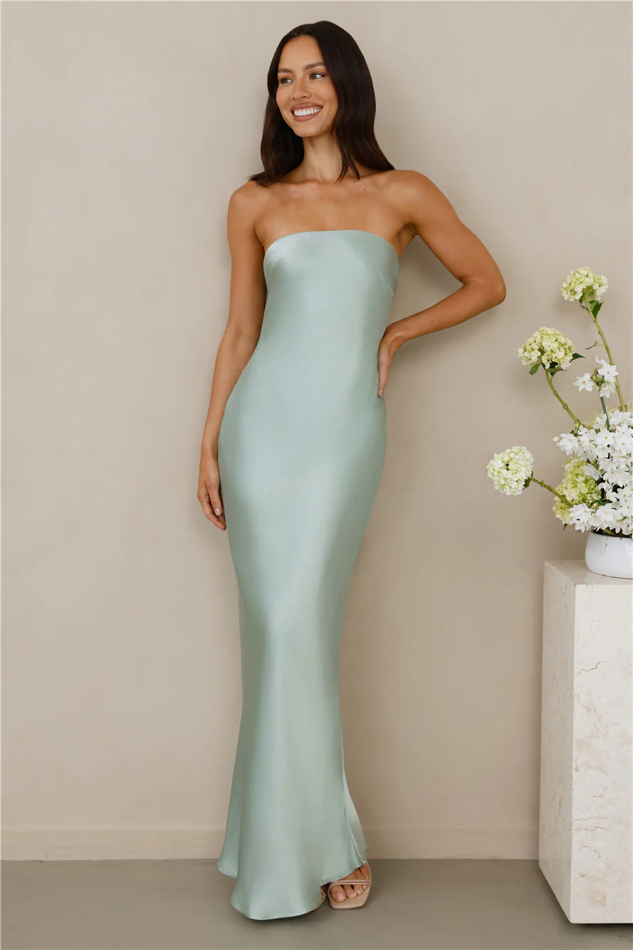 The Felicity Strapless Satin Maxi Dress