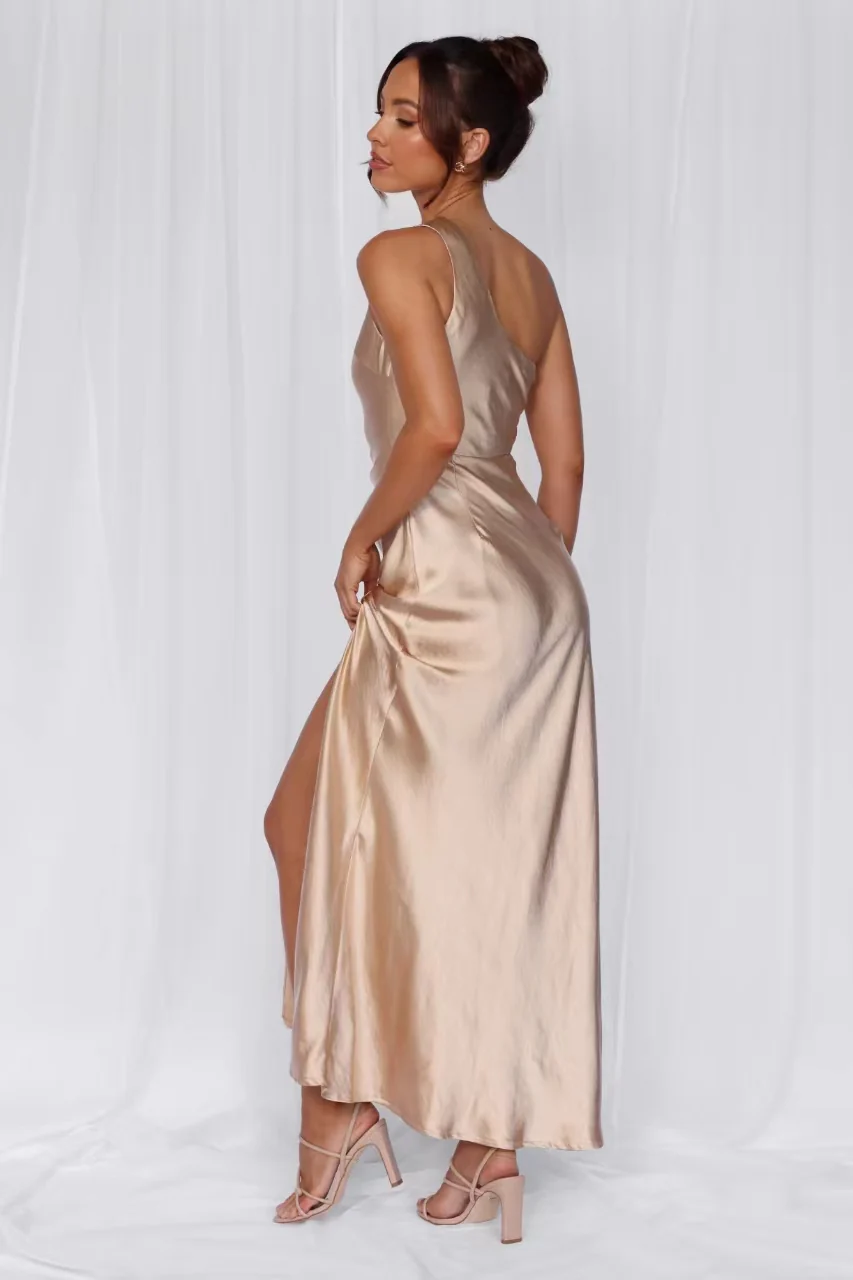 The Aurora One Shoulder Satin Maxi Dress