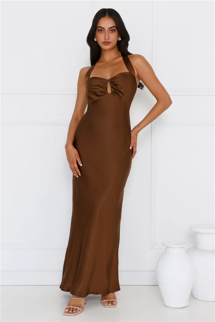 Ambiance Of The Night Halter Satin Maxi Dress