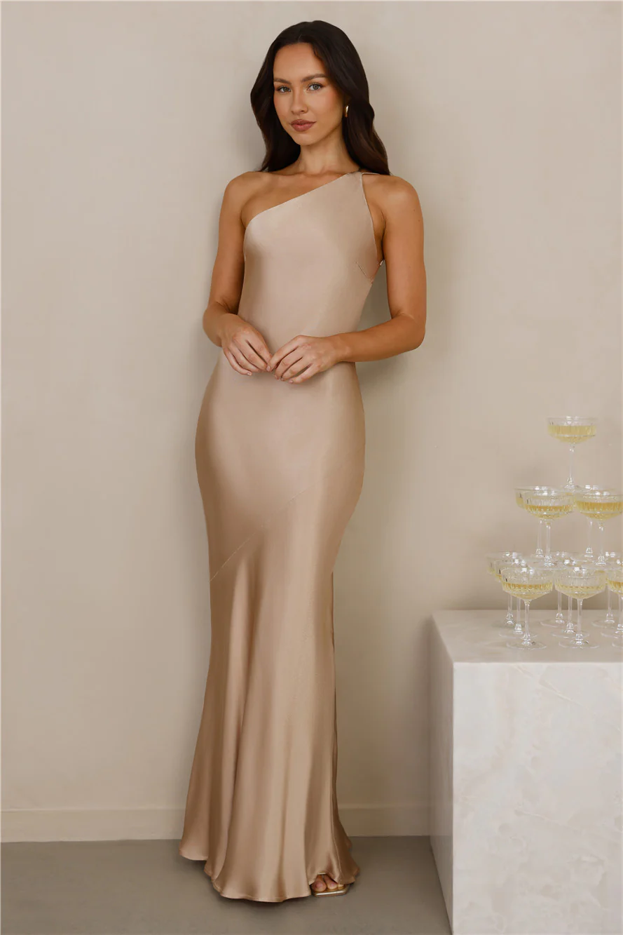 The Evangeline One Shoulder Satin Maxi Dress