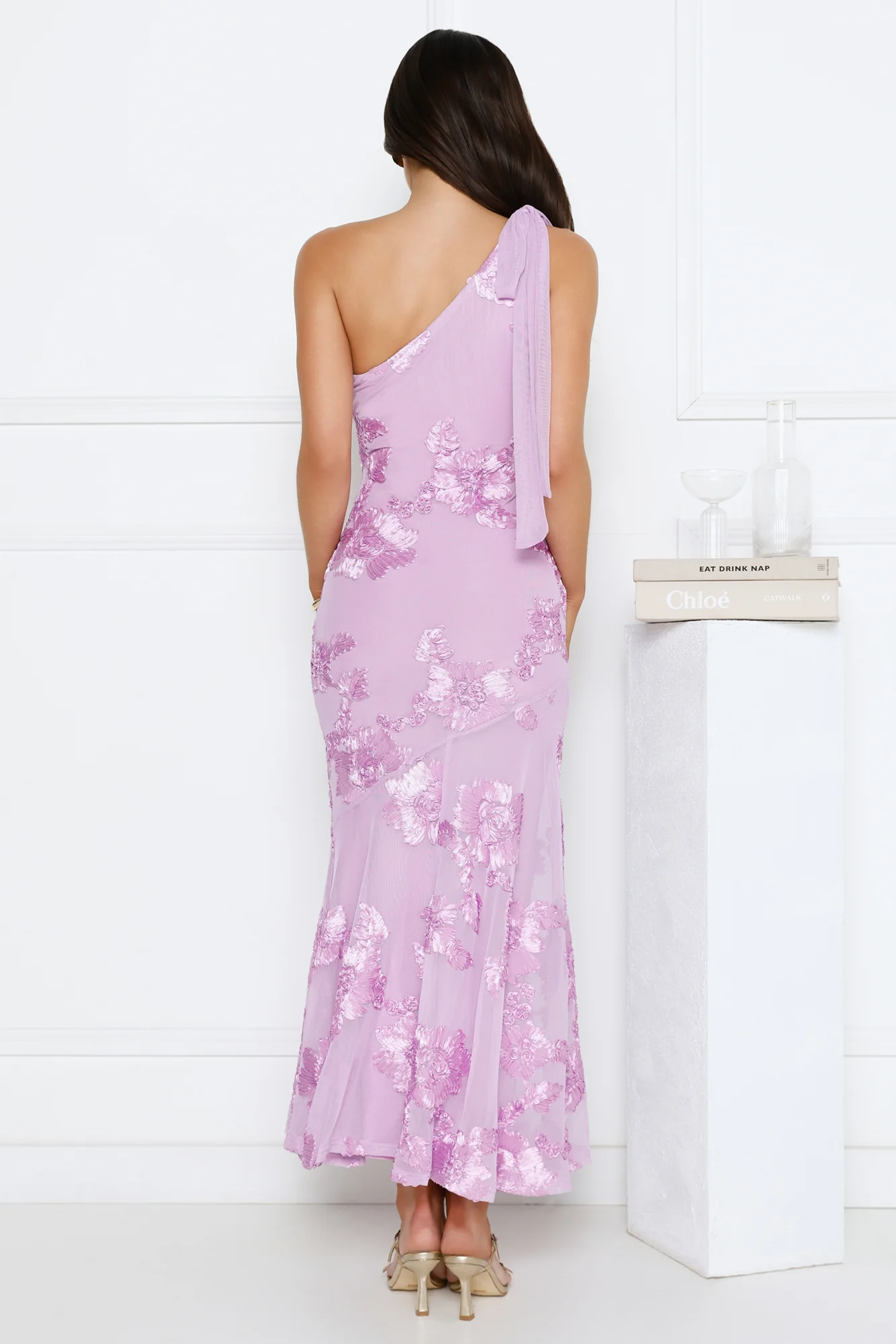 Glossy Girl One Shoulder Mesh Maxi Dress