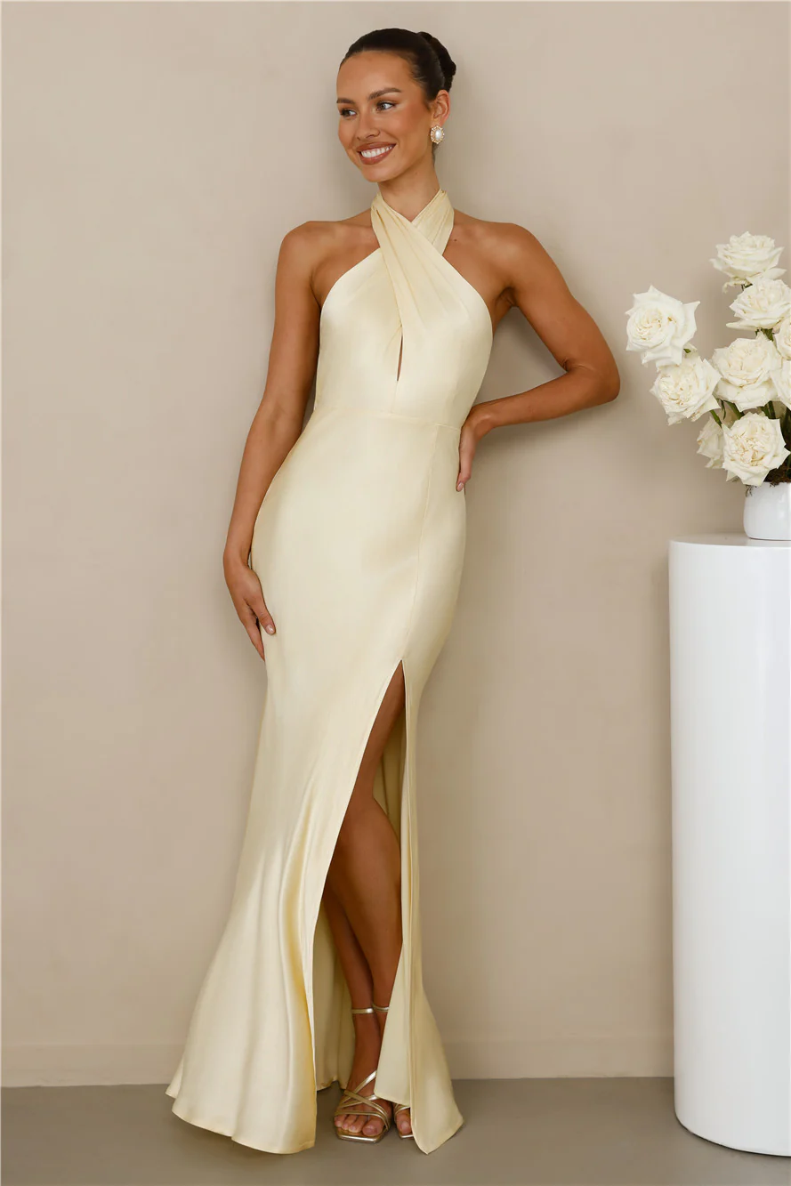 The Adeline Halter Satin Maxi Dress