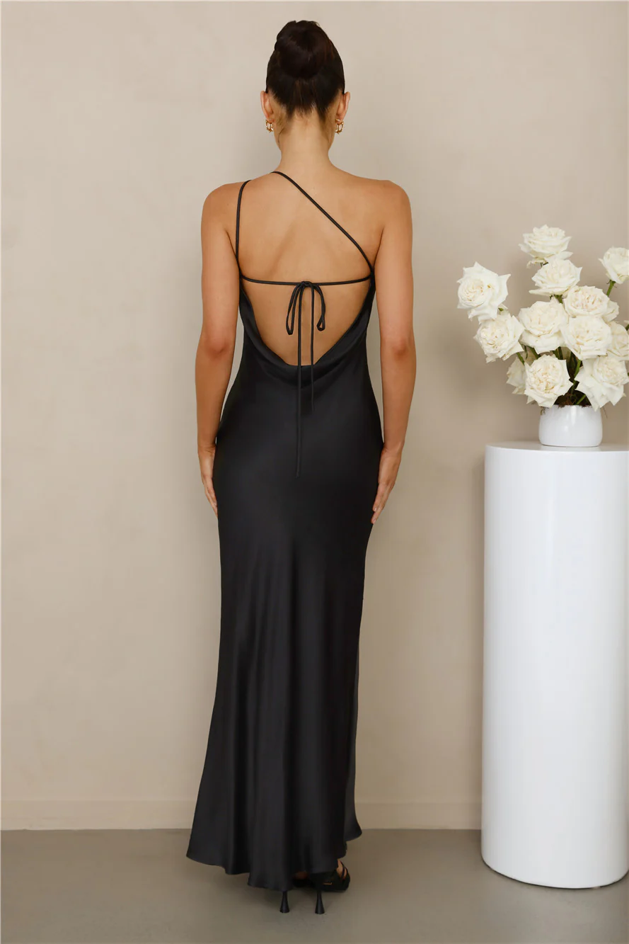 The Evangeline One Shoulder Satin Maxi Dress