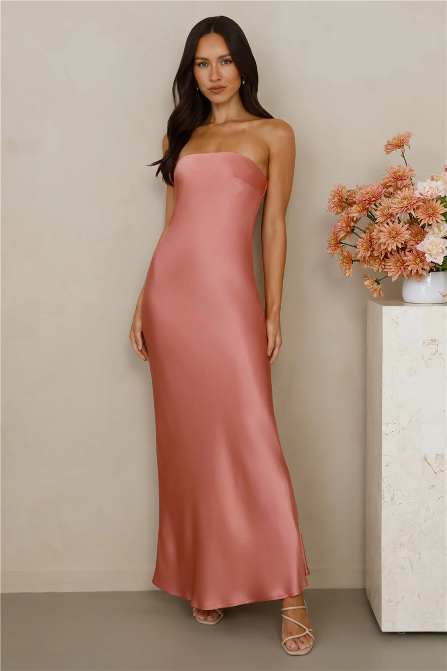 The Felicity Strapless Satin Maxi Dress