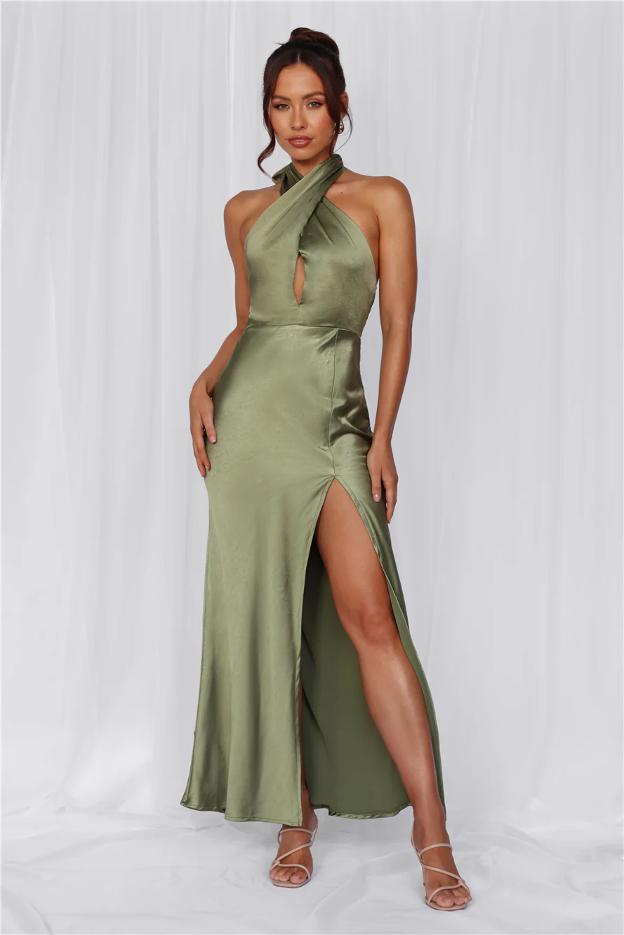 The Adeline Halter Satin Maxi Dress