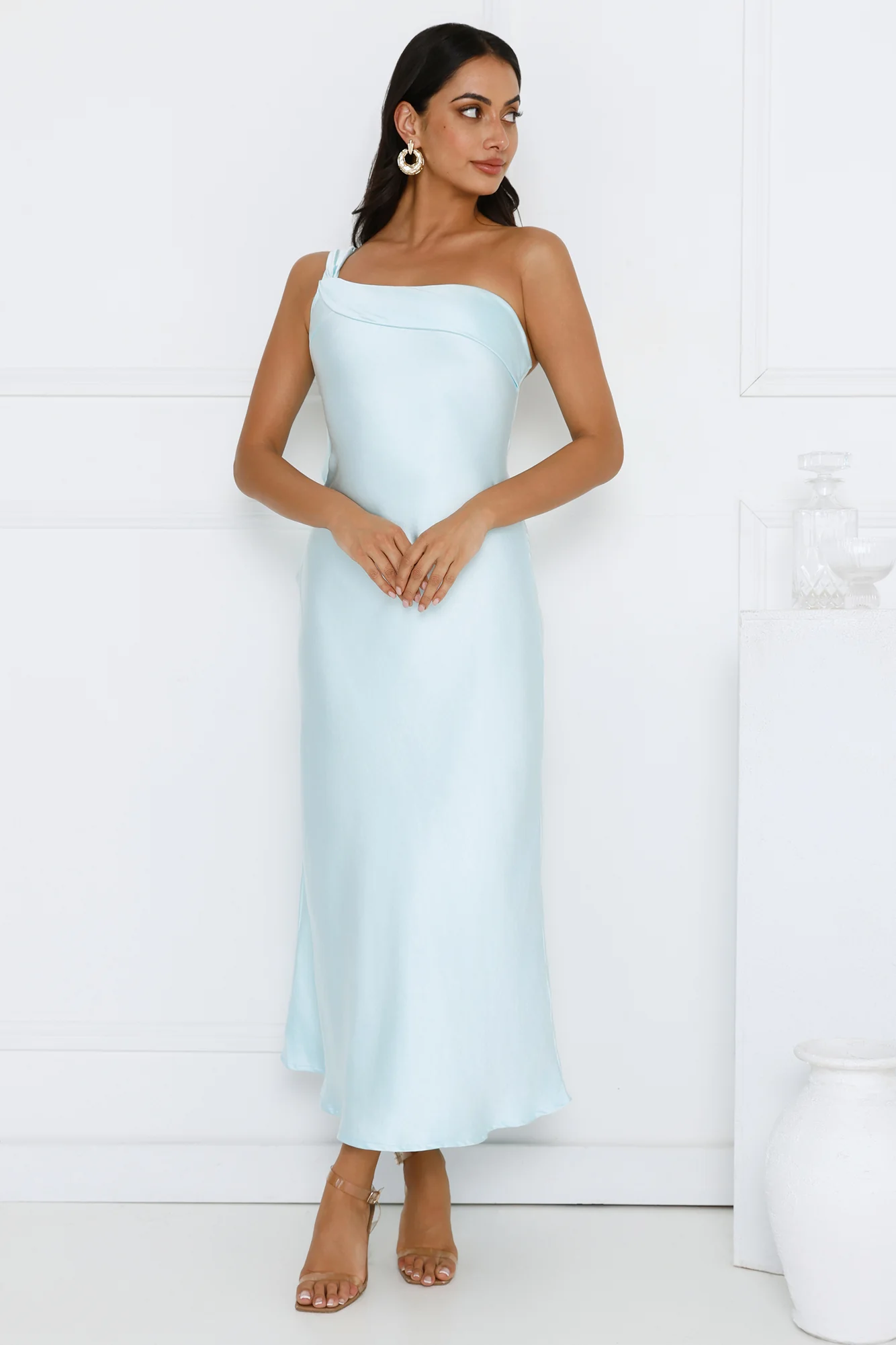 Romantic Tales Satin One Shoulder Maxi Dress