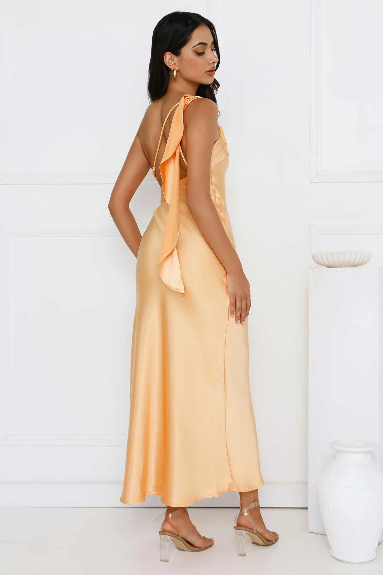 Romantic Tales Satin One Shoulder Maxi Dress