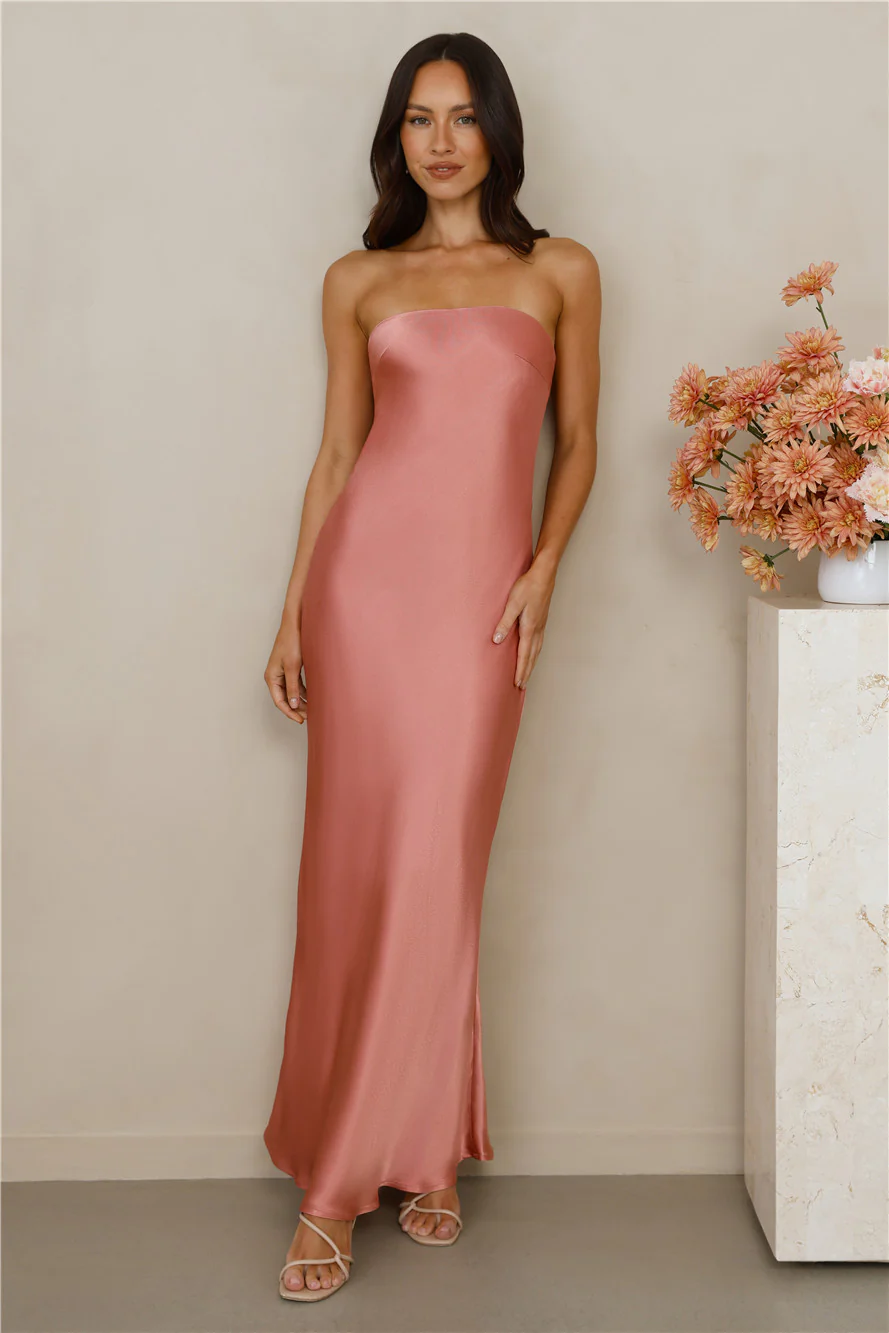 The Felicity Strapless Satin Maxi Dress