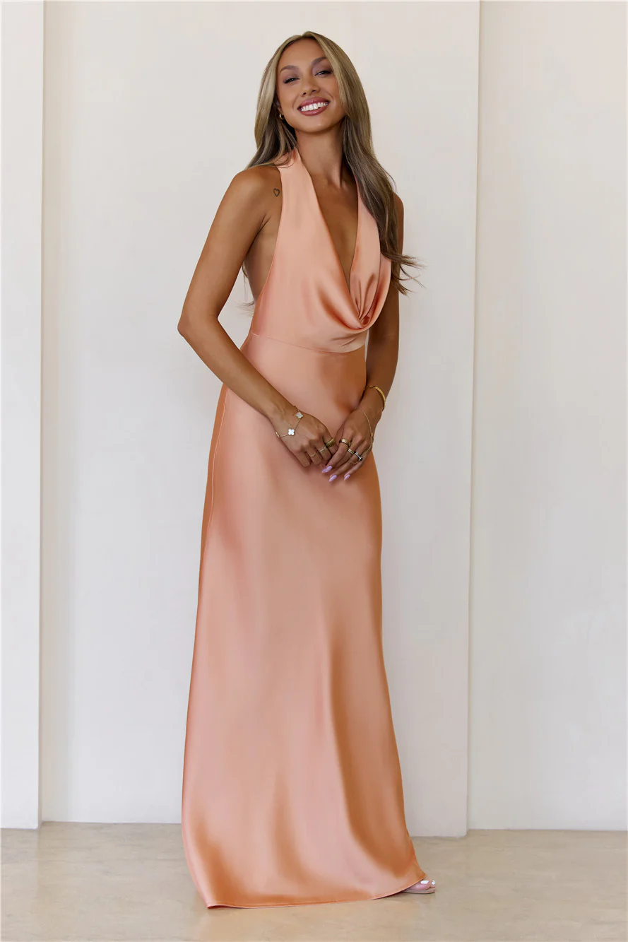 Nightfall Noir Halter Satin Maxi Dress