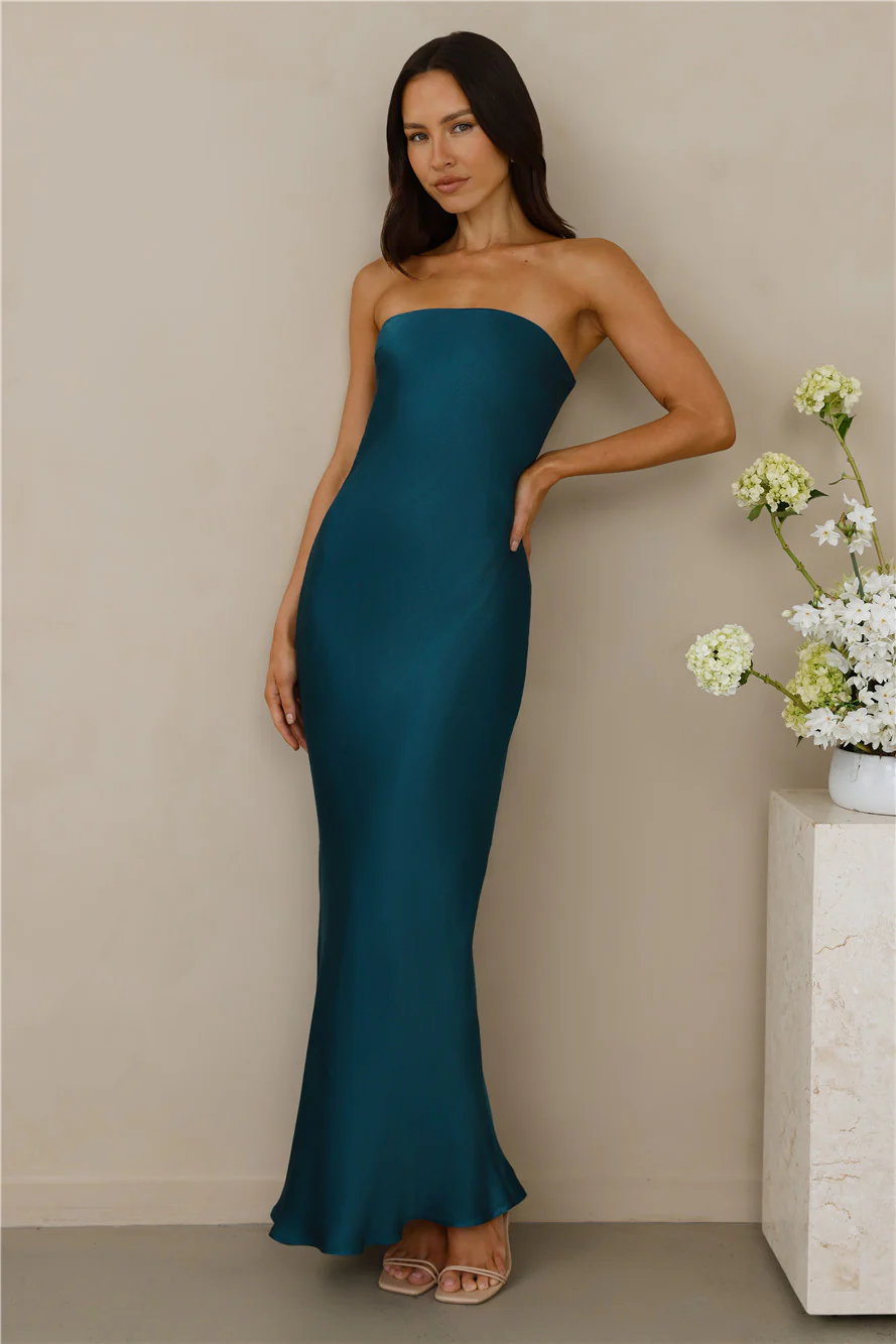 The Felicity Strapless Satin Maxi Dress