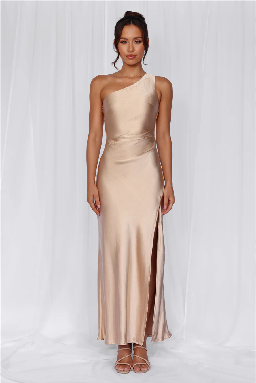 The Aurora One Shoulder Satin Maxi Dress