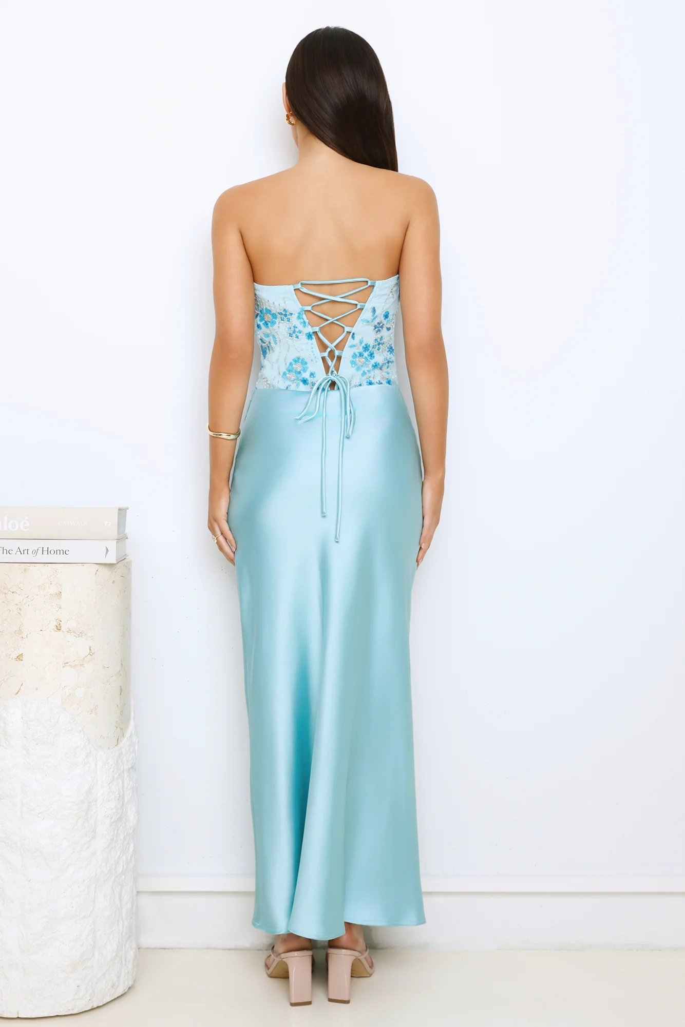 Dazzle On Demand Strapless Satin Maxi Dress