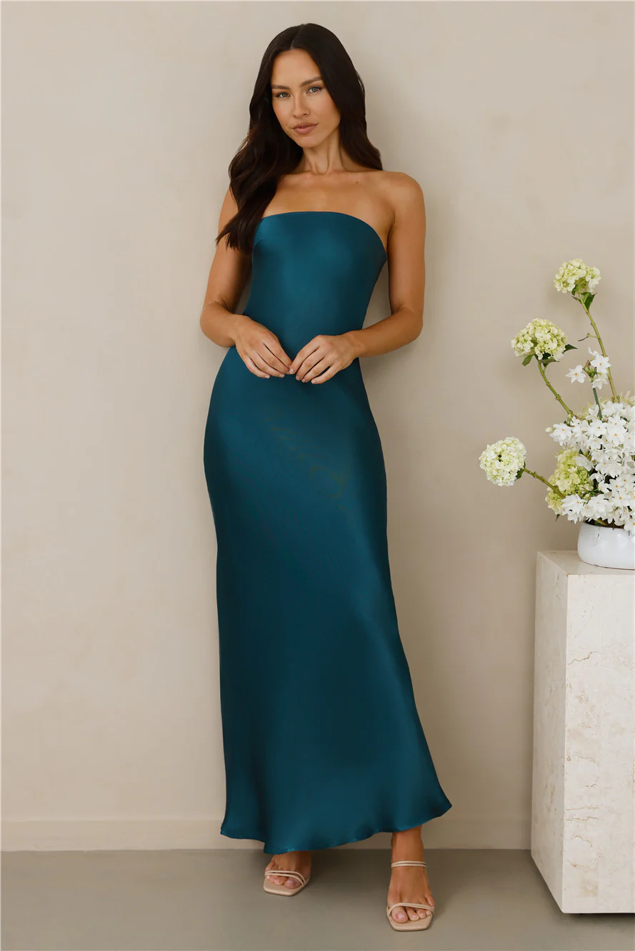 The Felicity Strapless Satin Maxi Dress