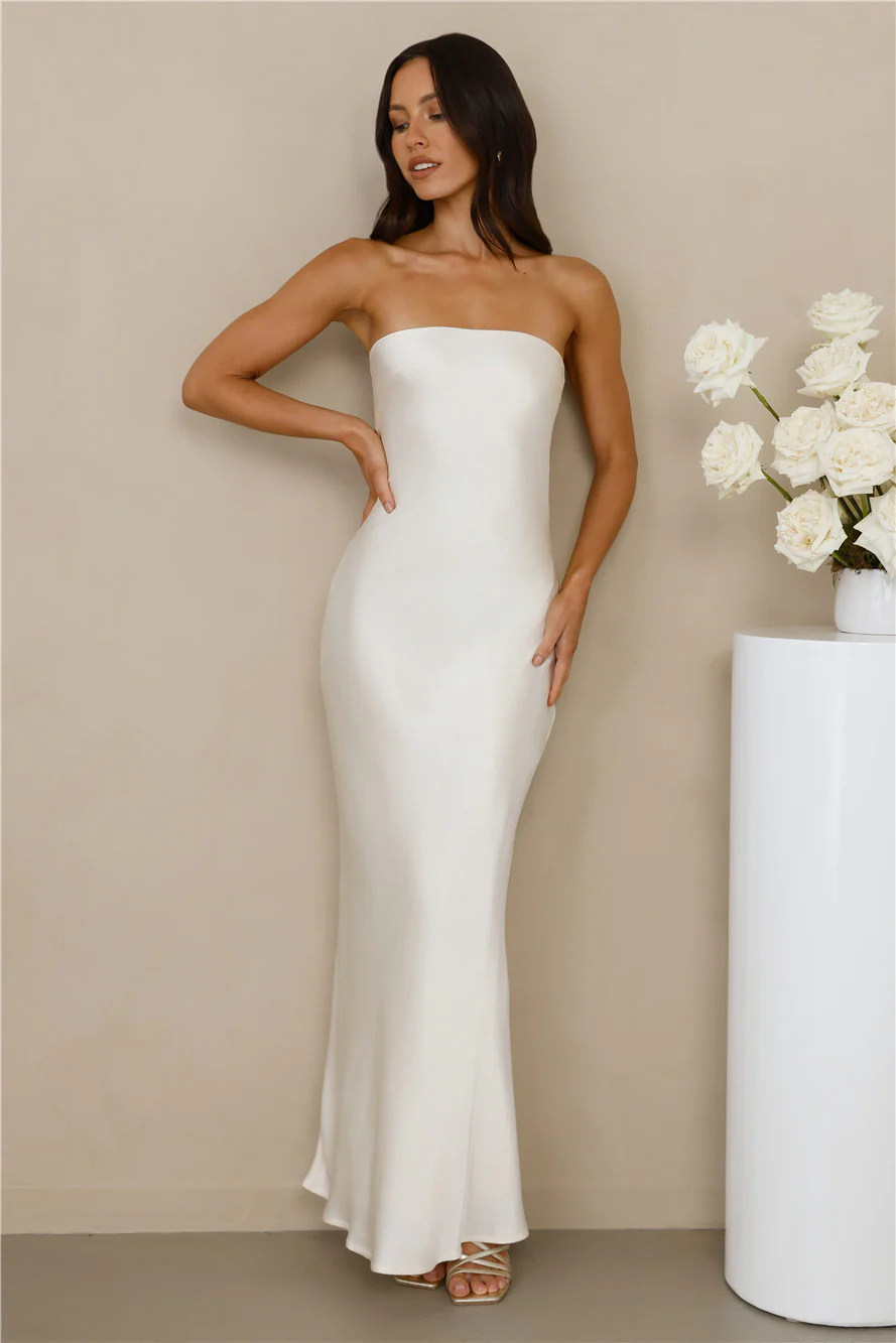 The Felicity Strapless Satin Maxi Dress