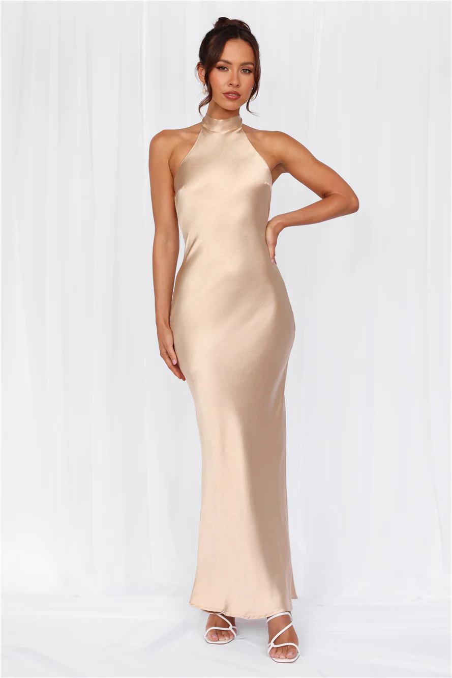 The Cleo Halter Satin Maxi Dress