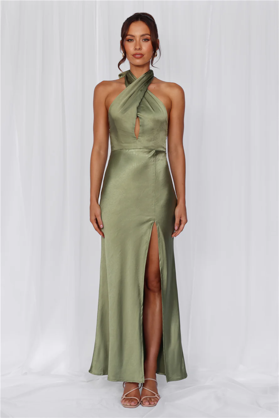 The Adeline Halter Satin Maxi Dress