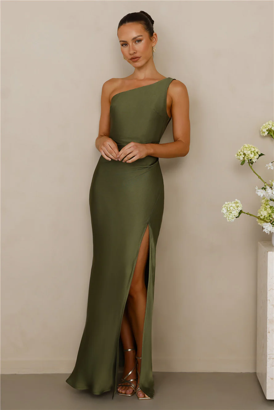 The Aurora One Shoulder Satin Maxi Dress