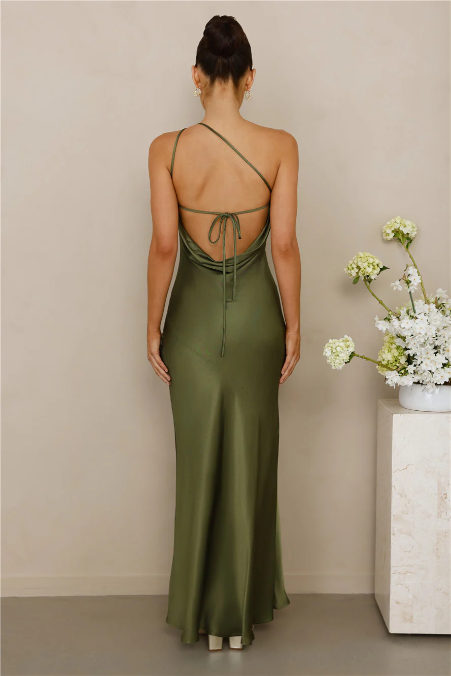 The Evangeline One Shoulder Satin Maxi Dress
