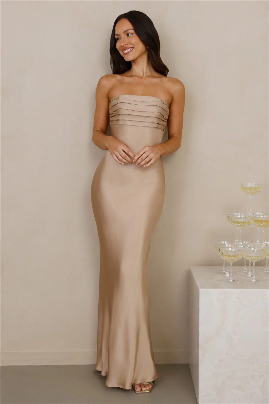 The Seraphina Strapless Satin Maxi Dress