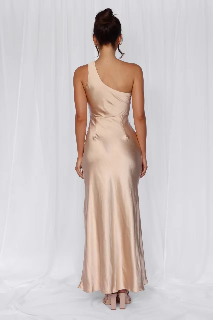 The Aurora One Shoulder Satin Maxi Dress