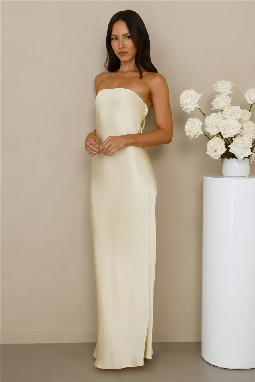 The Felicity Strapless Satin Maxi Dress