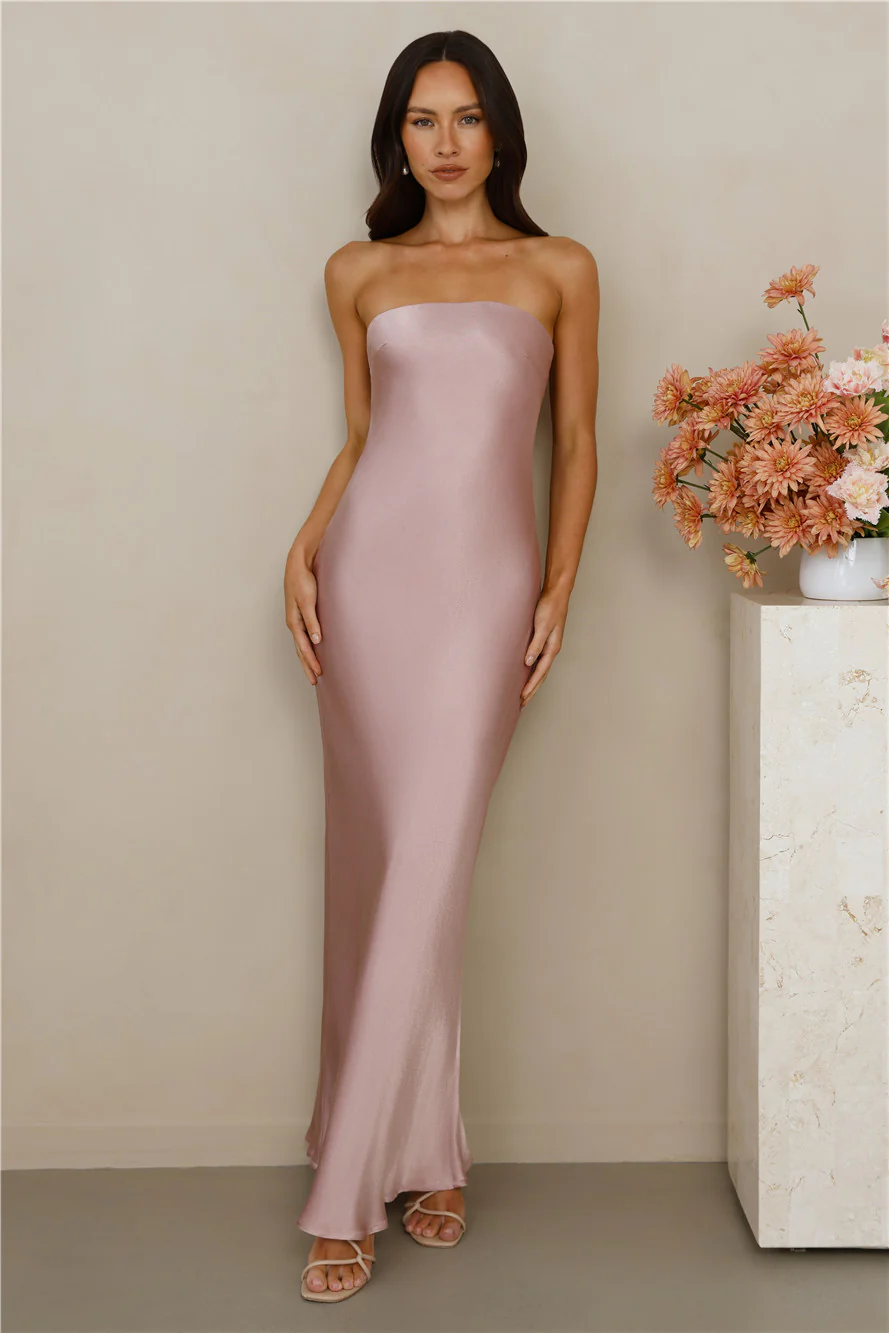 The Felicity Strapless Satin Maxi Dress