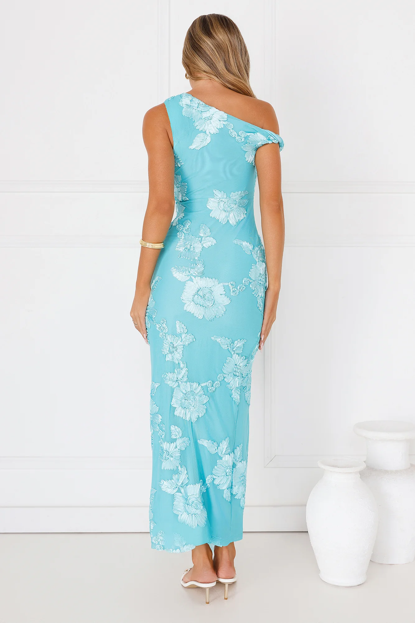 Billions Off Shoulder Mesh Maxi Dress