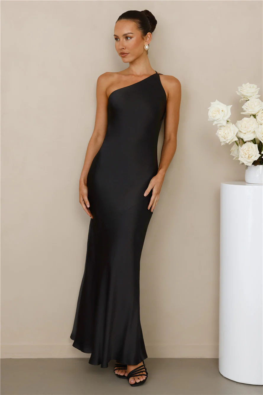 The Evangeline One Shoulder Satin Maxi Dress