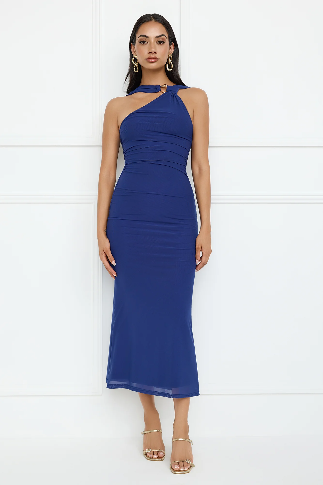 Nightlife Chic One Shoulder Mesh Midi Dress