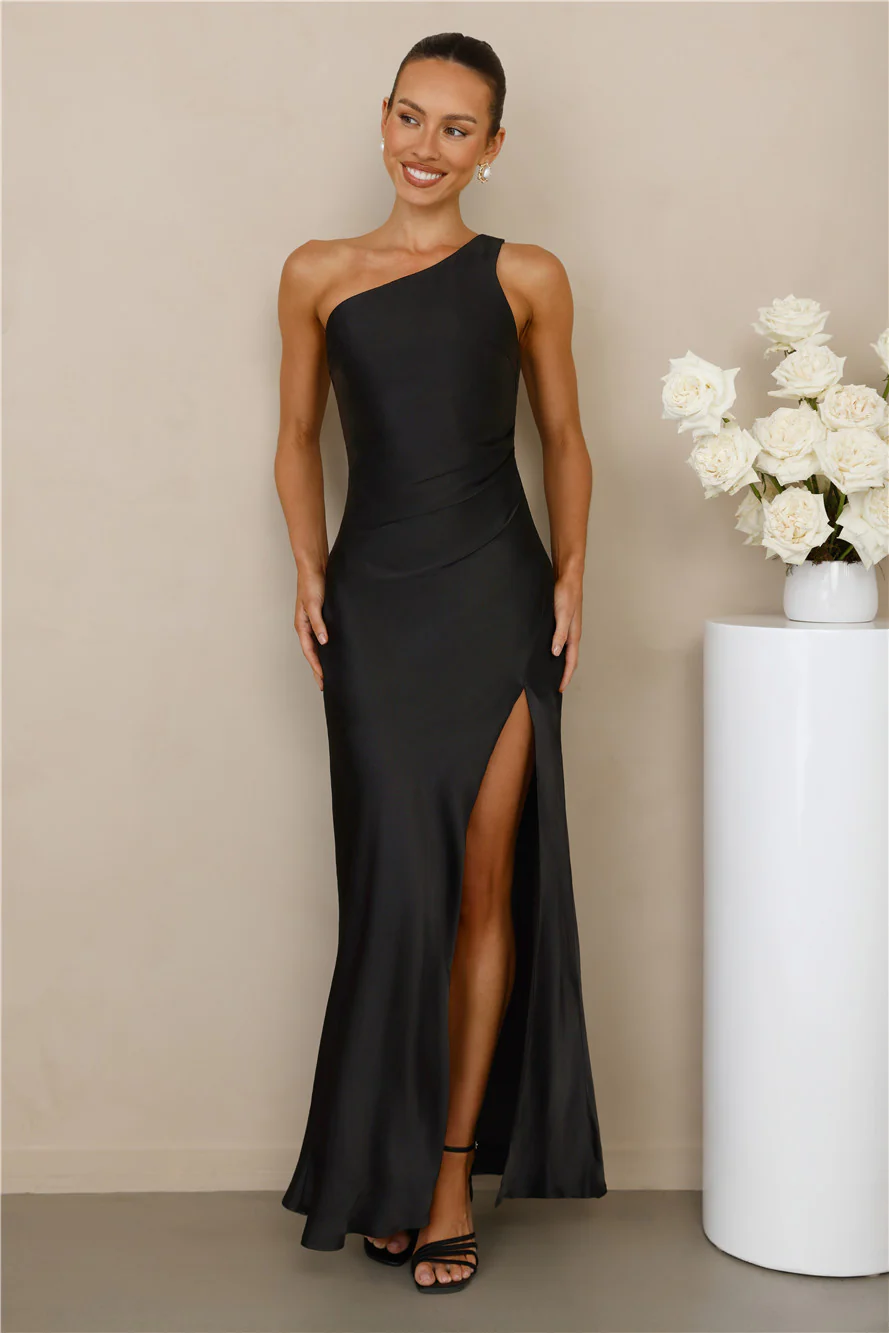 The Aurora One Shoulder Satin Maxi Dress