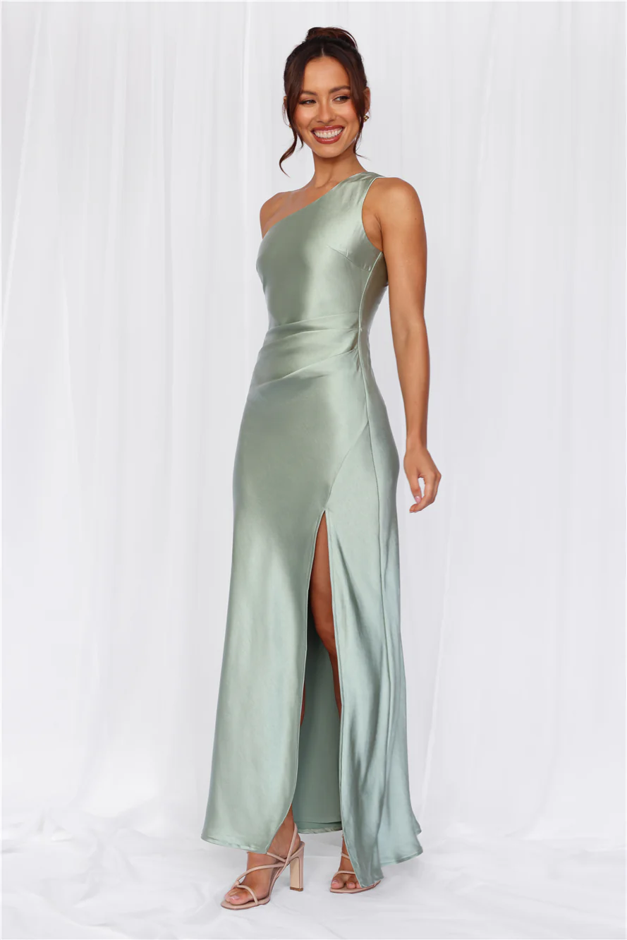 The Aurora One Shoulder Satin Maxi Dress
