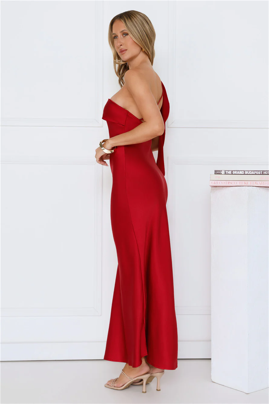 Romantic Tales Satin One Shoulder Maxi Dress